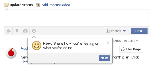 The new Facebook mood prompt