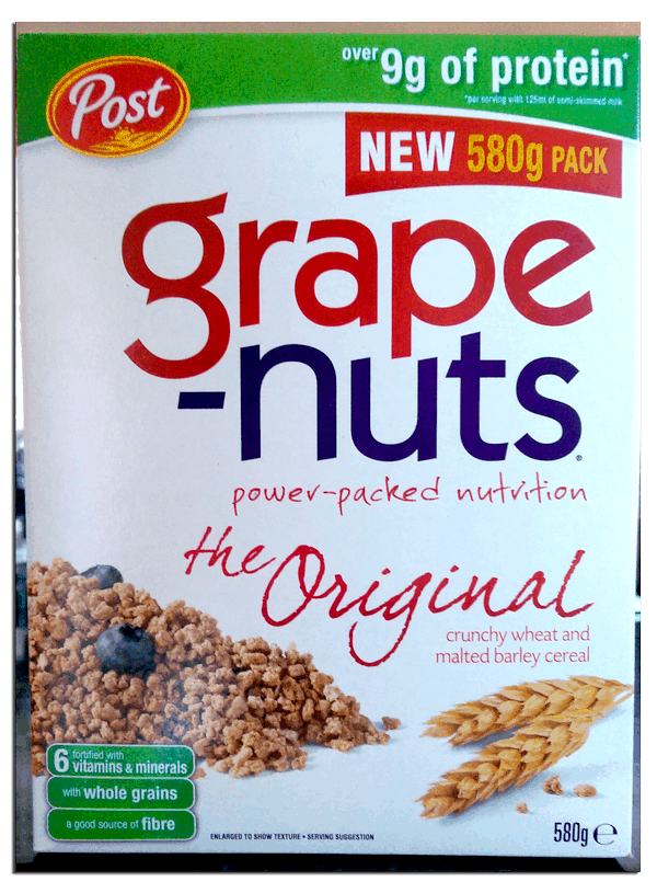 Front of the Grape Nuts cereal box