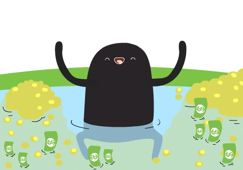 Celebrating in a pond of money