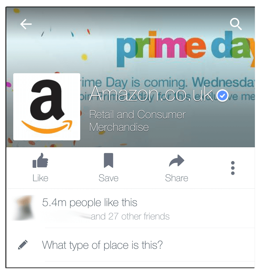 Amazon's facebook cover image on mobile saying "ime day is coming"