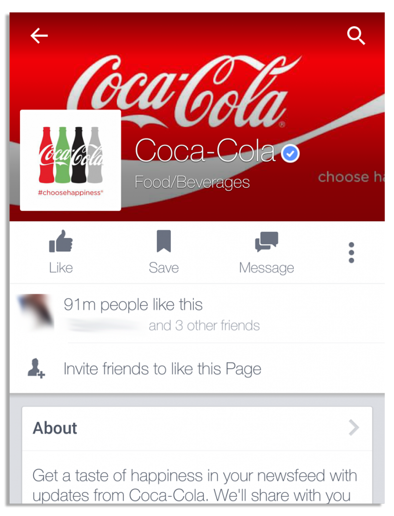 Coca-Cola Facebook page on an android phone